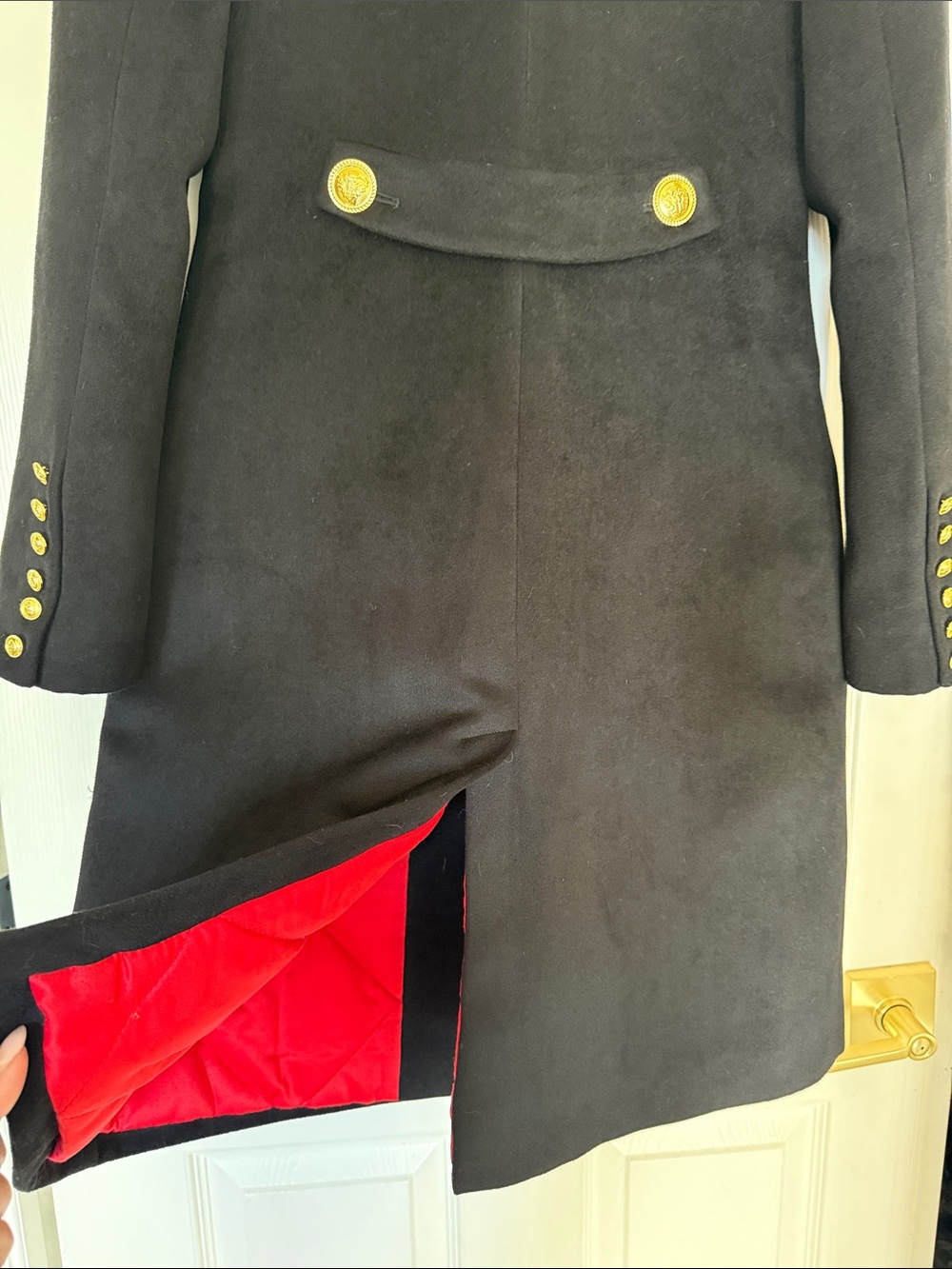 Manon Baptiste Black Trench Coat with Red Trim - Picture 5 of 5